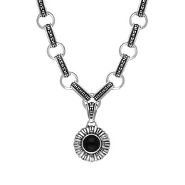 Sterling Silver Whitby Jet Round Ribbed Necklace D