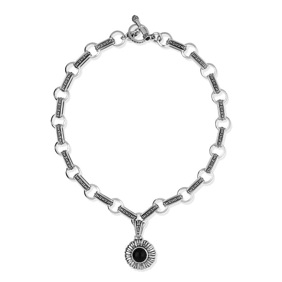 Sterling Silver Whitby Jet Round Ribbed Necklace D