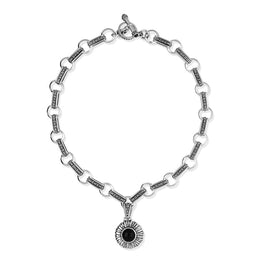 Sterling Silver Whitby Jet Round Ribbed Necklace D