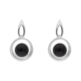 Sterling Silver Whitby Jet Round Swirl Drop Earrings E2564