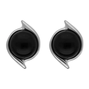 Sterling Silver Whitby Jet Round Swirl Edge Stud Earrings E2579