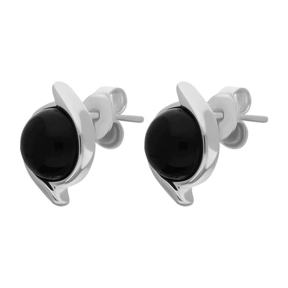 Sterling Silver Whitby Jet Round Swirl Edge Stud Earrings E2579_2