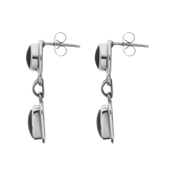 Sterling Silver Whitby Jet Round Top Square Drop Earrings E214