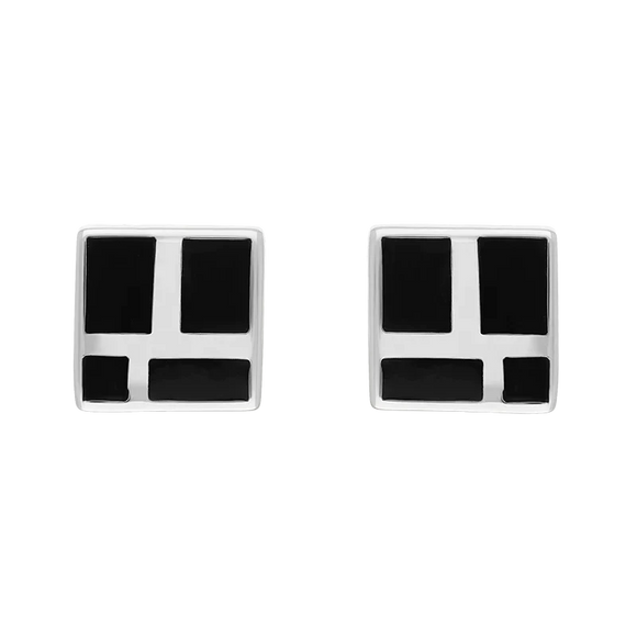 Sterling Silver Whitby Jet Small Four Stone Square Stud Earrings E445