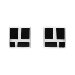 Sterling Silver Whitby Jet Small Four Stone Square Stud Earrings E445