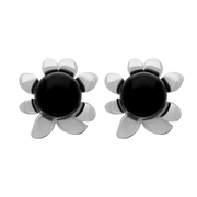 Sterling Silver Whitby Jet Small Round Petal Edge Stud Earrings E2571