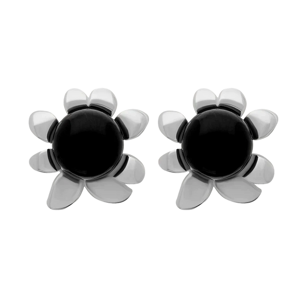 Sterling Silver Whitby Jet Small Round Petal Edge Stud Earrings E2571