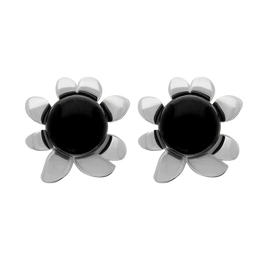 Sterling Silver Whitby Jet Small Round Petal Edge Stud Earrings E2571
