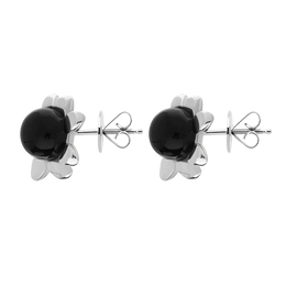 Sterling Silver Whitby Jet Small Round Petal Edge Stud Earrings E2571_2