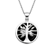 Sterling Silver Whitby Jet Small Round Tree of Life Necklace