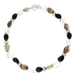 Sterling Silver Whitby Jet Smokey Quartz Bead Necklace D NUNQ0000540.