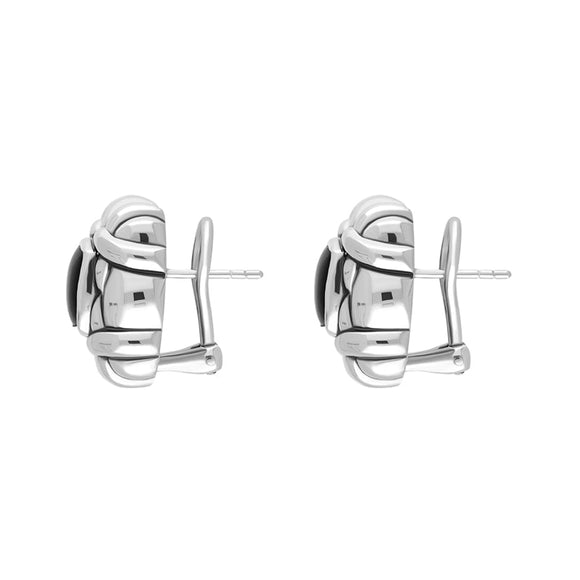 Sterling Silver Whitby Jet Square Weave Edge Omega Clip Earrings D