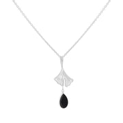 Sterling Silver Whitby Jet Teardrop Ginkgo Biloba Leaf Pendant_2.