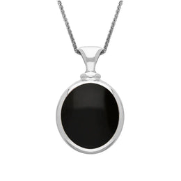 Sterling Silver Whitby Jet Turquoise Small Double Sided Oval Fob Necklace, P219_2.