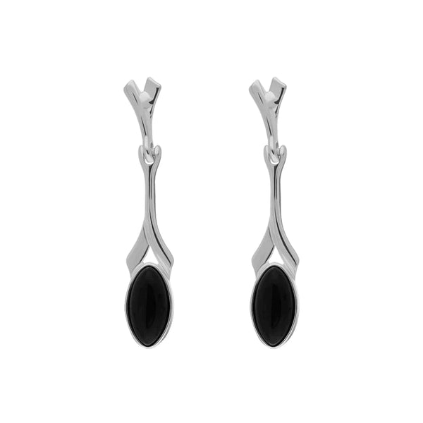 Sterling Silver Whitby Jet Twist Marquise Drop Earrings E1653