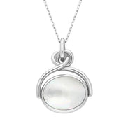 Sterling Silver Whitby Jet White Mother of Pearl Oval Swivel Fob Necklace, P096_2.