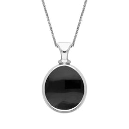 Sterling Silver Whitby Jet Turquoise Small Double Sided Pear Fob Necklace, P220.