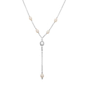 Sterling Silver White Pearl Oval Double Drop Necklace, N707.