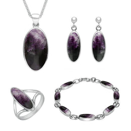 Sterling Silver Blue John Long Oval Four Piece Set, S017 