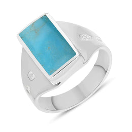Sterling Silver Turquoise Queen's Jubilee Hallmark Small Oblong Ring. R221_JFH.