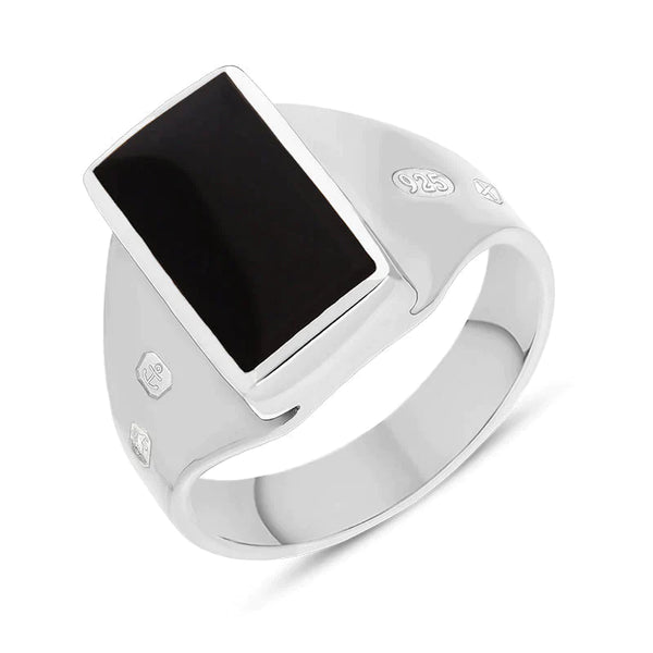 Sterling Silver Whitby Jet Queen's Jubilee Hallmark Small Oblong Ring, R221_JFH.