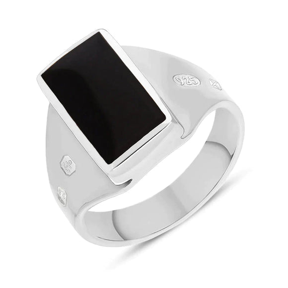 Sterling Silver Whitby Jet Queen's Jubilee Hallmark Small Oblong Ring, R221_JFH.
