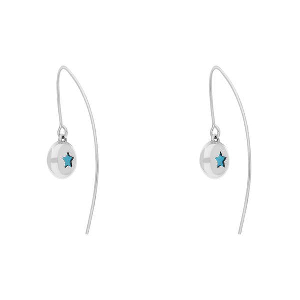 Sterling Silver Turquoise Star Disc Drop Earrings, E1371.