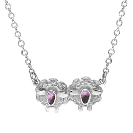 9ct White Gold Blue John Two Sheep Necklace, N1142.